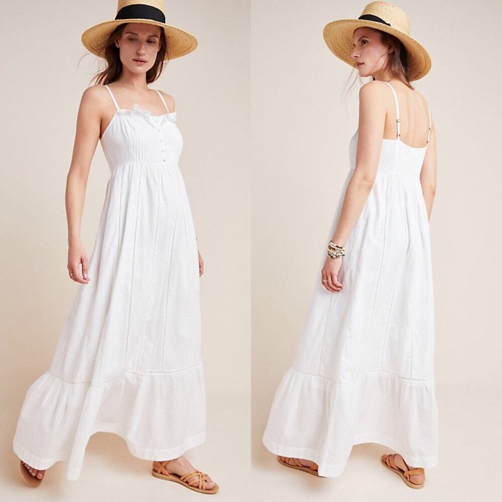 Anthropologie Maeve Arcadia Maxi Dress White NWT Sz 10